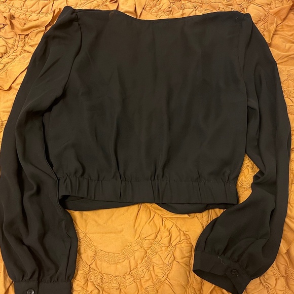 Black Long Sleeve Surplice Blouse - Picture 4 of 6